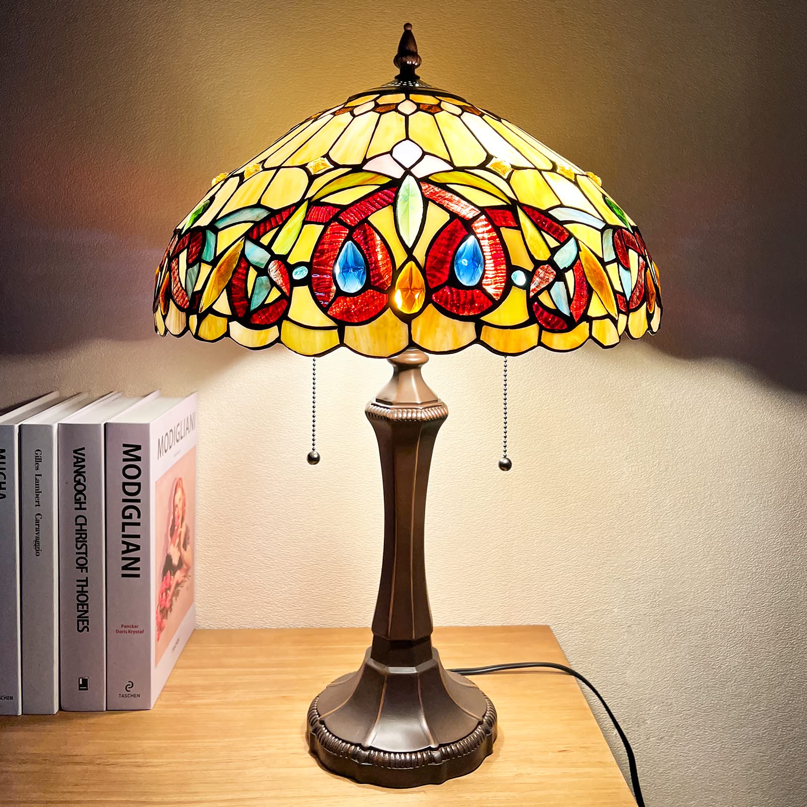 Tiffany Style Table Lamp - Antique Victorian Art Desk & Bedside Lamp, 2-Light, 16x16x24 Inches for Bedroom, Living Room & Office - Perfect for Reading, Decor & Ambient Lighting