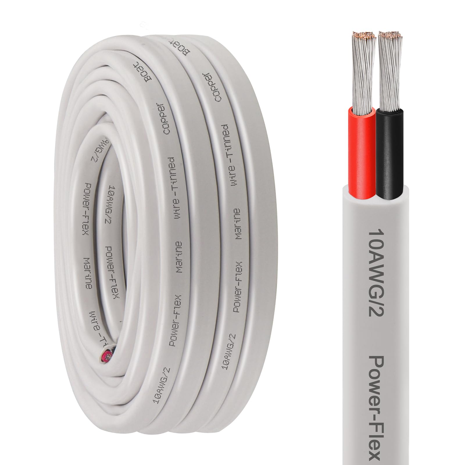 10 Gauge Duplex Marine Wire Tinned Copper Boat Cable - 20ft 10 AWG OFC Oxygen Free Copper Wire for Automotive, Boat Speakers & Solar Systems - Perfect for Marine, RV & Outdoor Electrical Applications