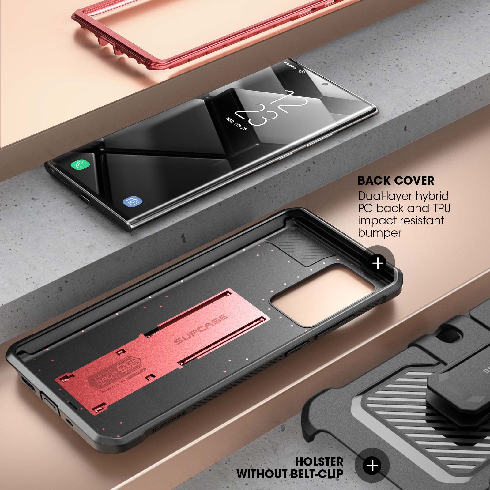 Galaxy Note20 Ultra Unicorn Beetle PRO Rugged Holster Case - Heavy Duty Protection with Kickstand (Metallic Red) | Shockproof & Military Grade Drop Tested | Perfect for Outdoor, Construction & Active Lifestyle Use