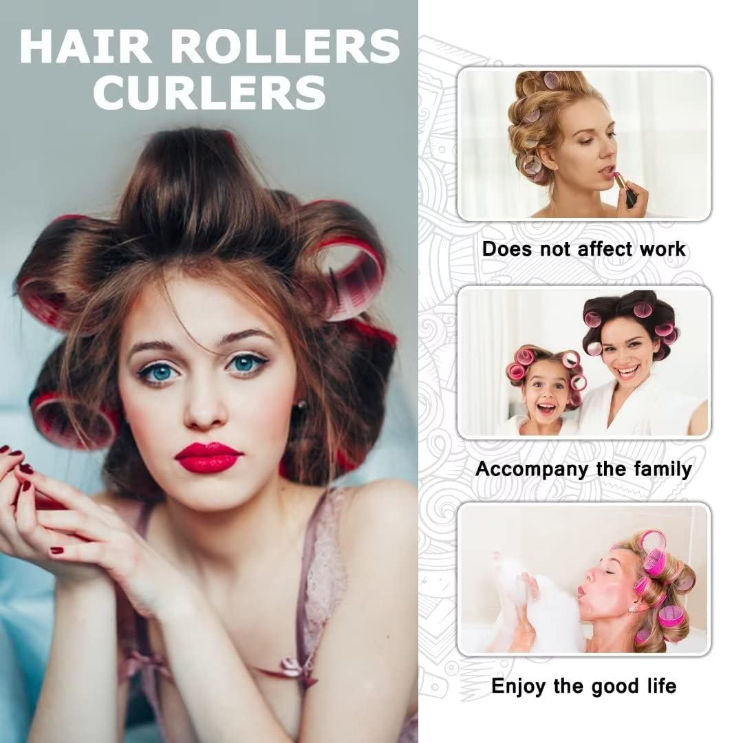 SIYAA Self-Grip Hair Roller Set - 12 Pack Salon Quality Heatless Curlers for Women & Girls | DIY Styling Tools for Beach Waves, Bed Head & Special Occasions