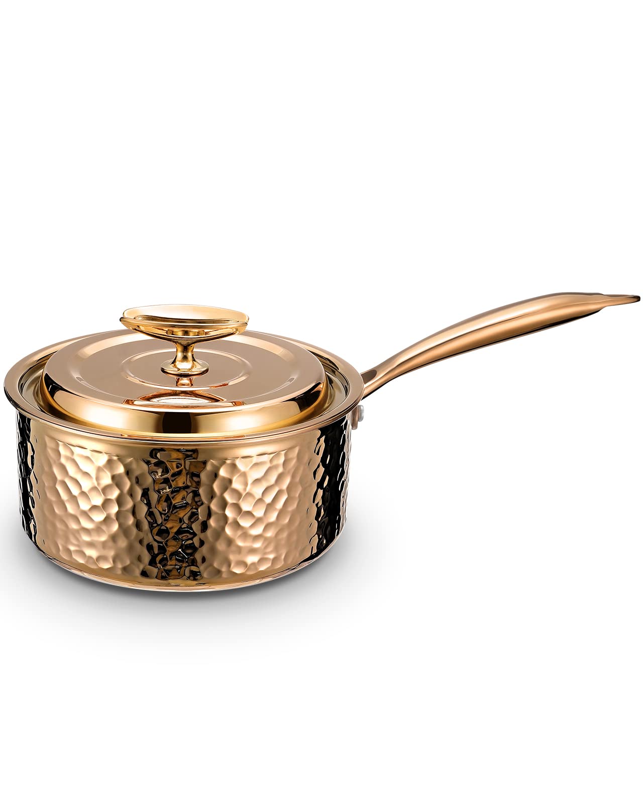 DAEDALUS 4 Quart Uncoated Nonstick Saucepan with Lid - Stainless Steel Triply Hammered Copper Cookware for Induction Stovetops | Dishwasher & Oven Safe Rose Gold Pot for Home Kitchen & Restaurant Use | Perfect for Soups, Sauces, and Everyday Cooking