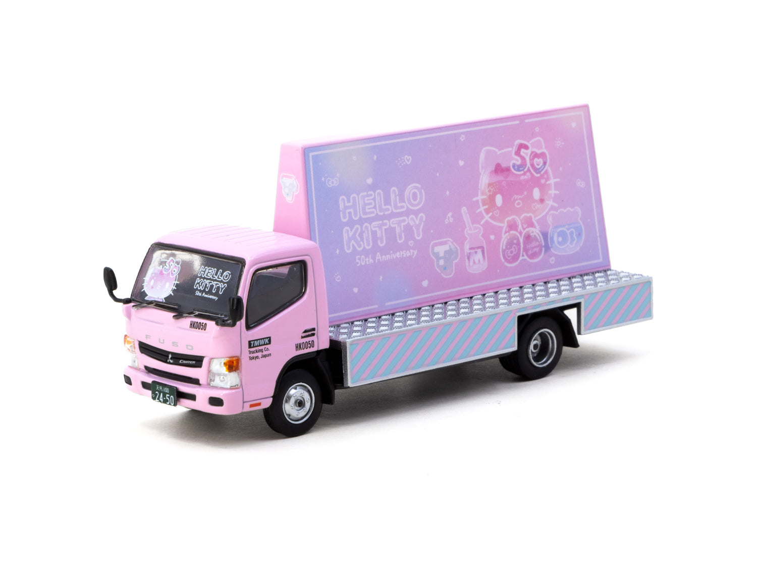Tarmac Works 1/64 Scale Mitsubishi Fuso Canter Hello Kitty Diecast Model Truck - Collectible Miniature Vehicle for Display & Toy Car Enthusiasts | Perfect for Diecast Collections, Birthday Gifts & Kids Play