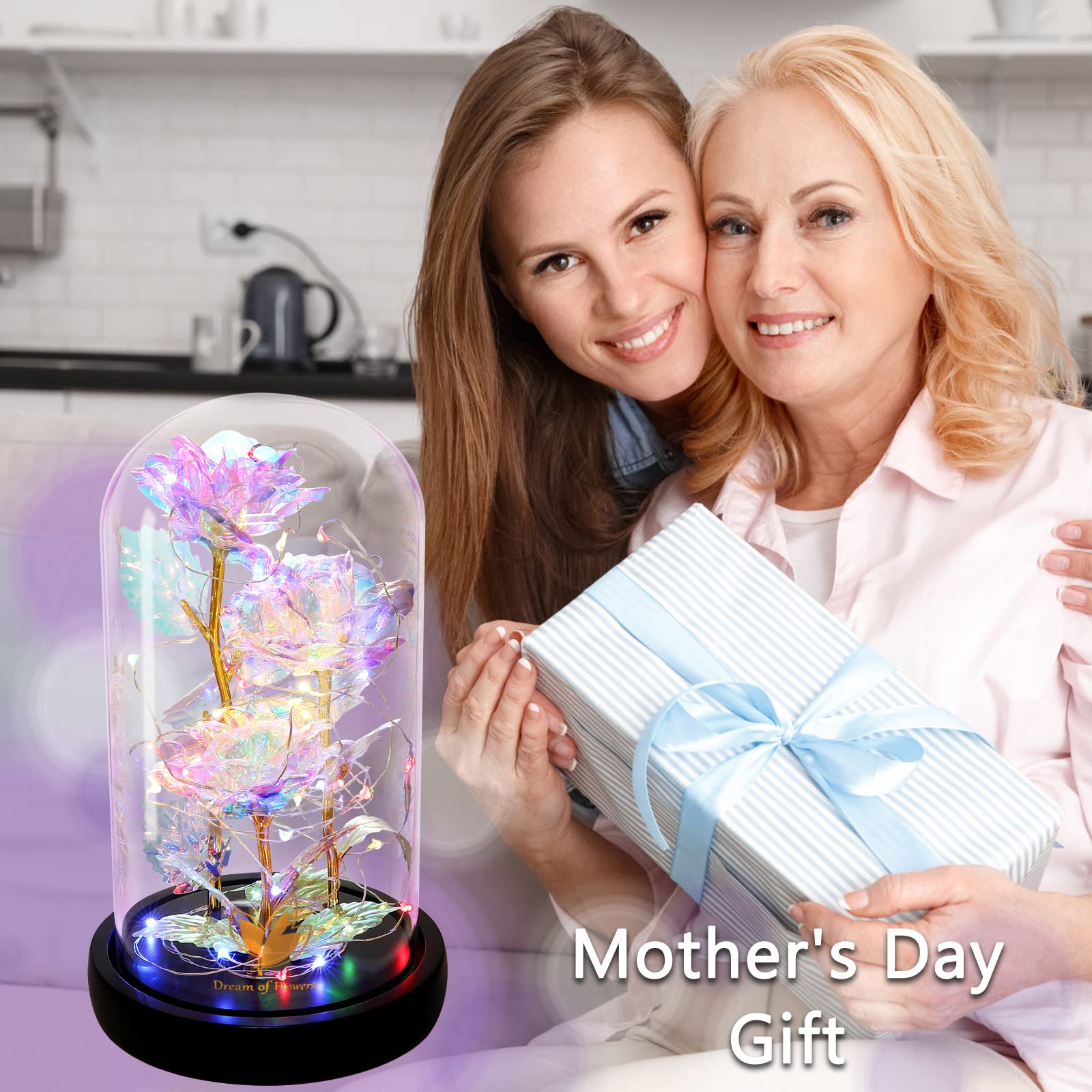Enchanted Beauty and The Beast Rose in Glass Dome - Sparkling Eternal Rose Gift for Women, Mom, Wife, Girlfriend - Perfect Birthday, Anniversary, Mother's Day Present - Romantic Home Decor & Keepsake