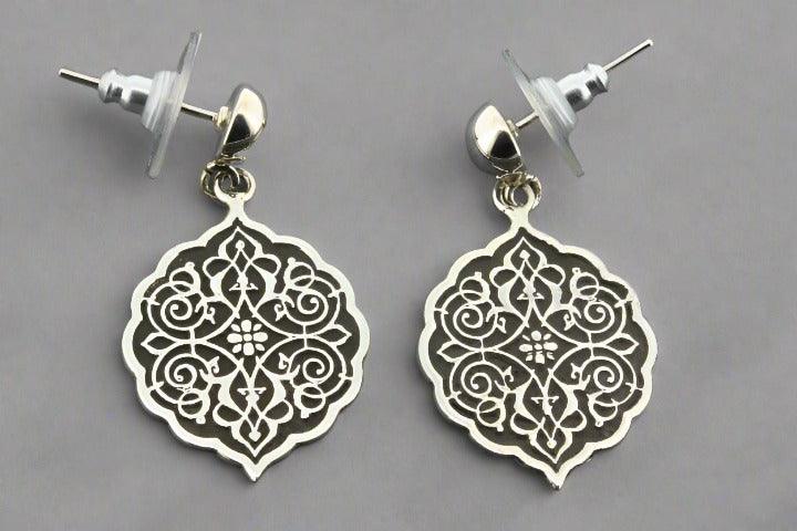 Intricate Mandala Post Earrings for Women - Sterling Silver Dangle Earrings for Yoga, Meditation & Boho Fashion