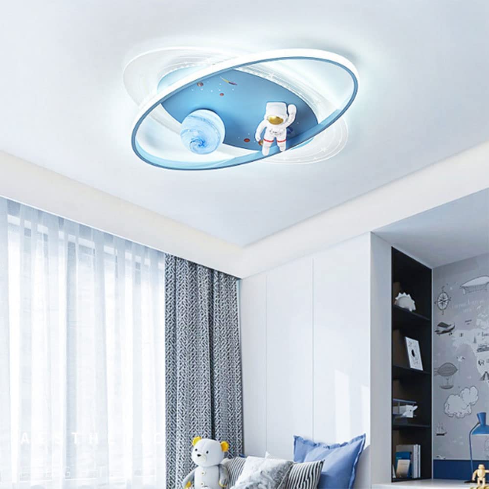 42W Modern Astronaut Ceiling Light for Kids Room - Spaceman Cartoon LED Hanging Lamp with Eye Protection, Perfect for Boys Bedroom & Nursery Decor