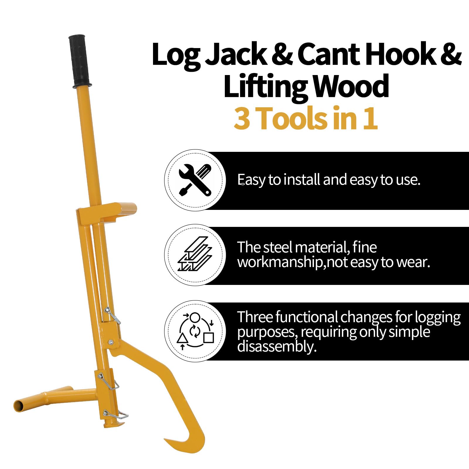 Steel Cant Hook Logging Tool - Heavy Duty Log Roller for Forestry, Lumber, and Firewood - Perfect for Logging, Wood Splitting, and Landscaping