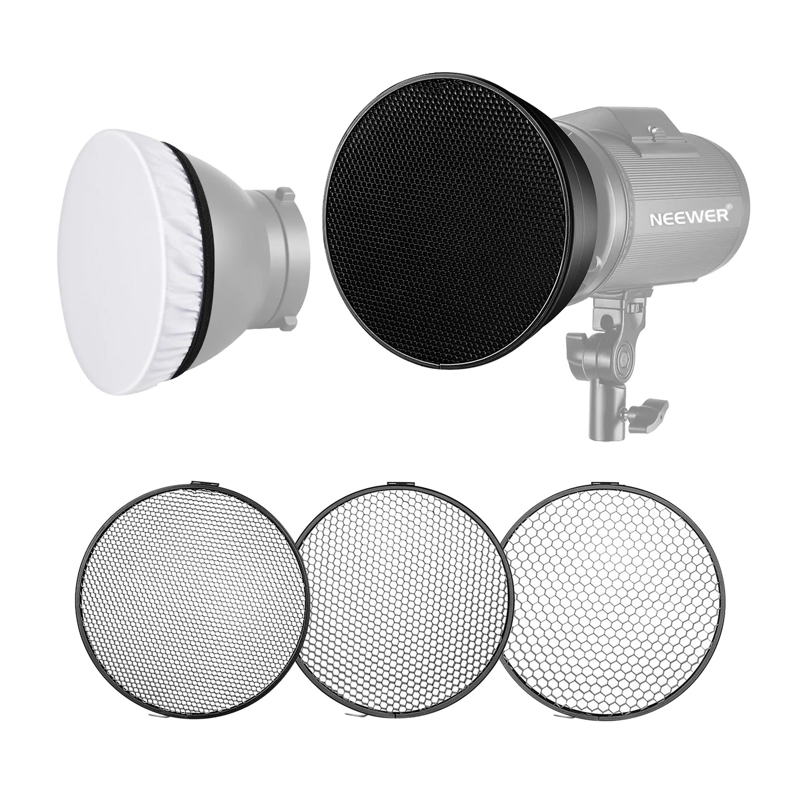 NEEWER 7-Inch Reflector with 20/40/60 Degree Honeycomb Grid - Professional Photography Lighting Modifier for Studio Portraits, Product Shoots & YouTube Videos