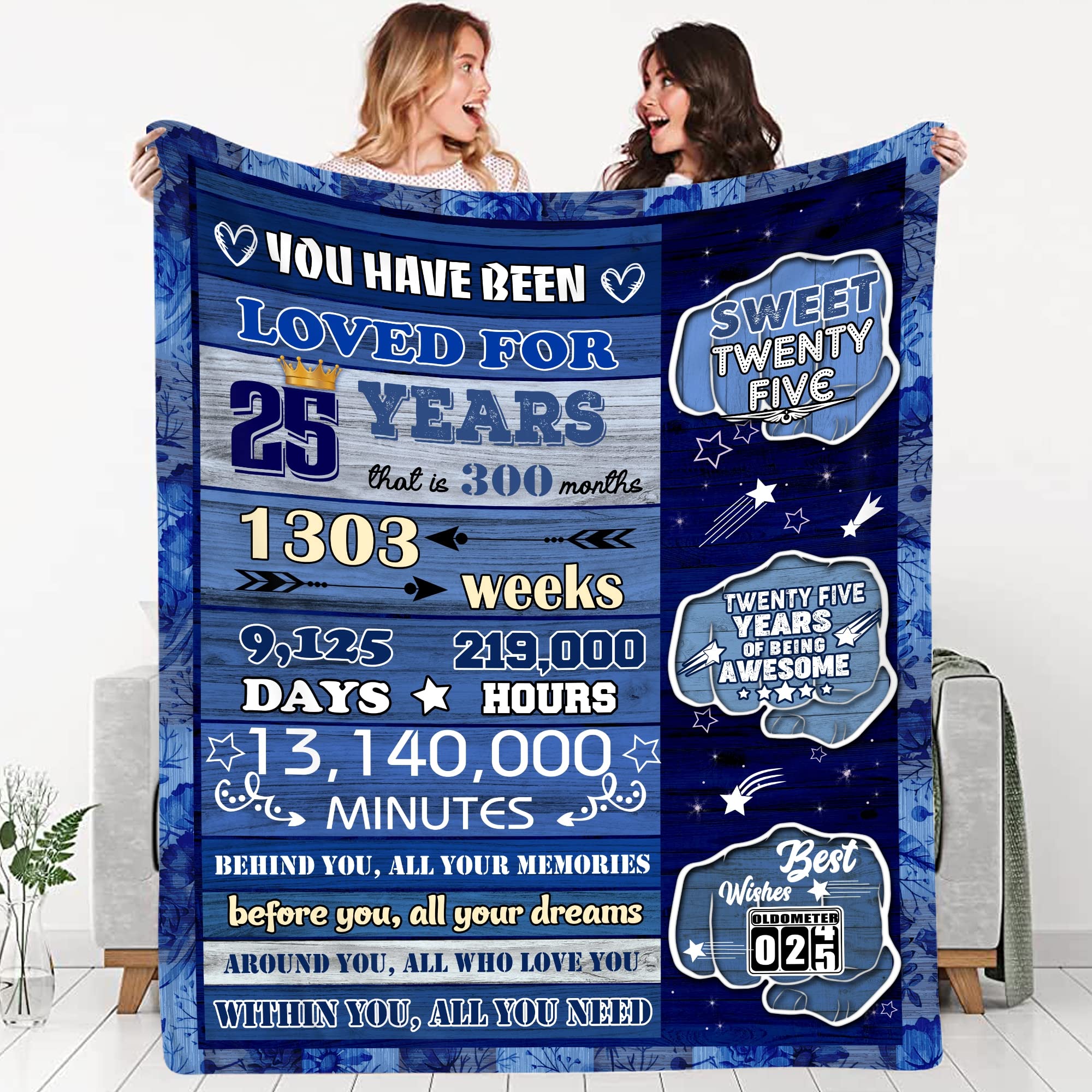 25th Birthday Gifts for Men - Soft 50x60 Fleece Blanket - Best Present for 25 Year Old Guys - Unique & Cool 25th Birthday Decor - Perfect for College Dorm, Movie Nights & Camping