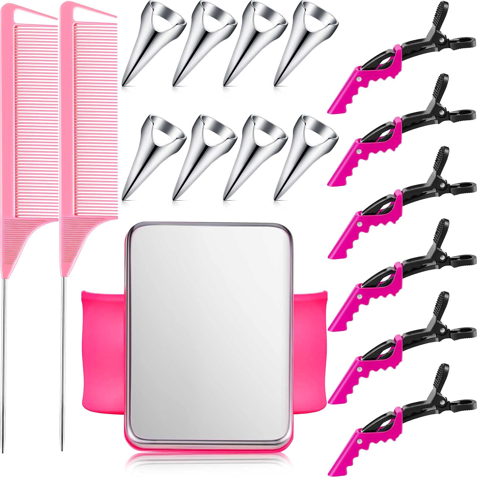 8-Piece Hair Styling Kit with 6 Sectioning Clips, 2 Rat Tail Combs & Magnetic Wristband - Rose Red | Professional Hairdressing Tools for Braiding, Styling & Salon Use