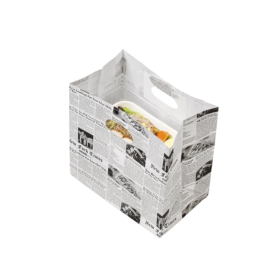Eco-Friendly Rectangle Newsprint Paper Take Out Bags with Handles - 11