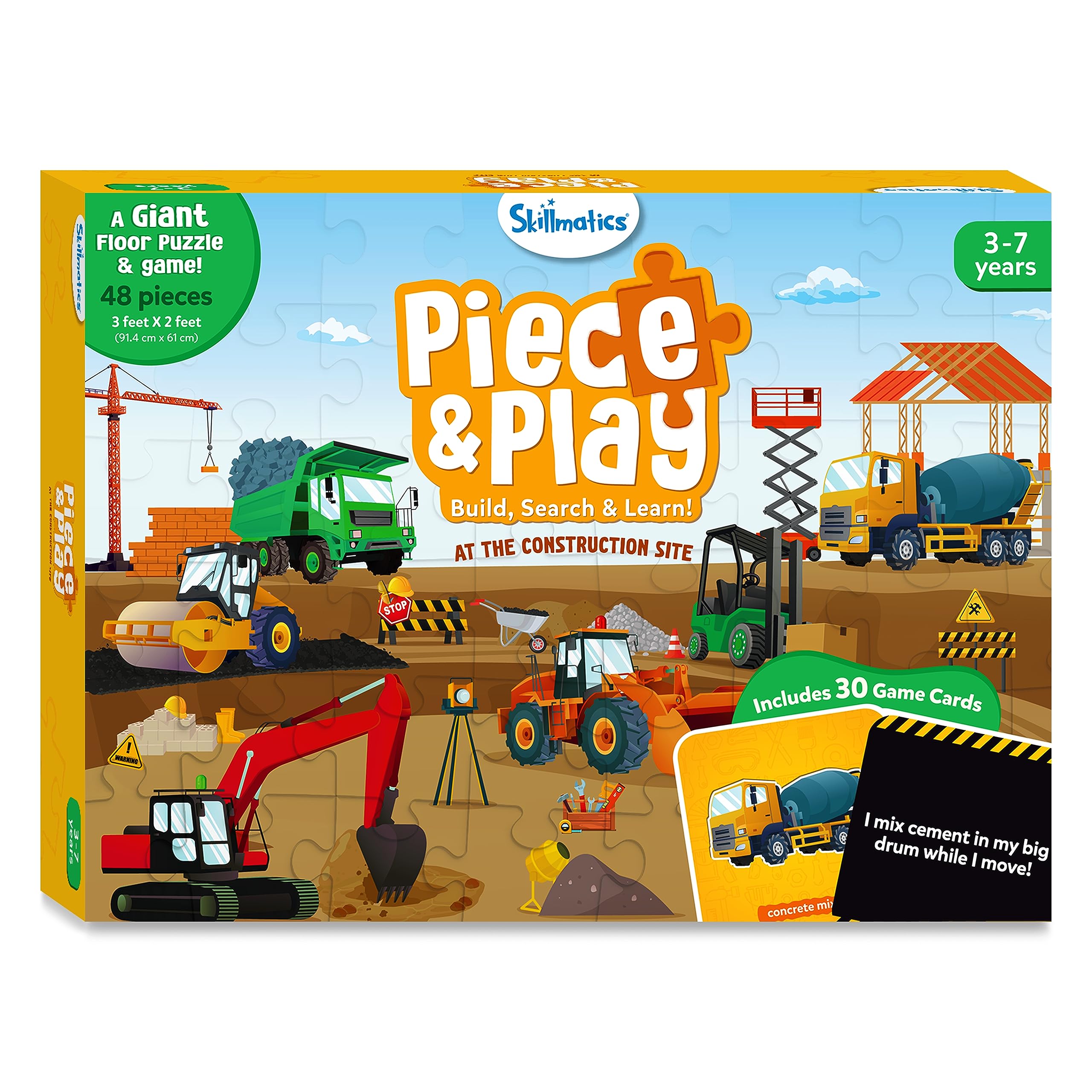 Skillmatics Construction Site Floor Puzzle for Kids Ages 3-7 - 48 Piece Large 2x3 ft Educational Jigsaw Puzzle, Learning Toy for Toddlers & Preschoolers | Perfect for Playrooms, Daycare & Birthday Gifts
