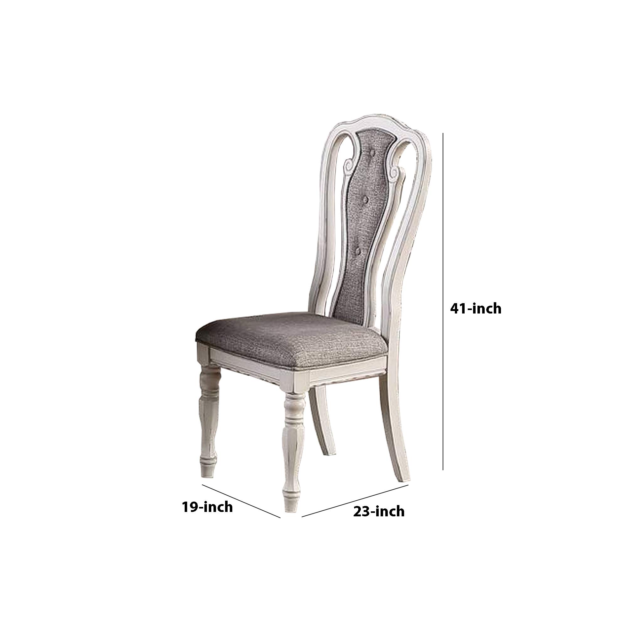 Benjara 2-Piece Dining Chair Set with Button Tufted Backrest & Padded Seat - White & Gray Upholstered Side Chairs for Kitchen, Dining Room, or Breakfast Nook
