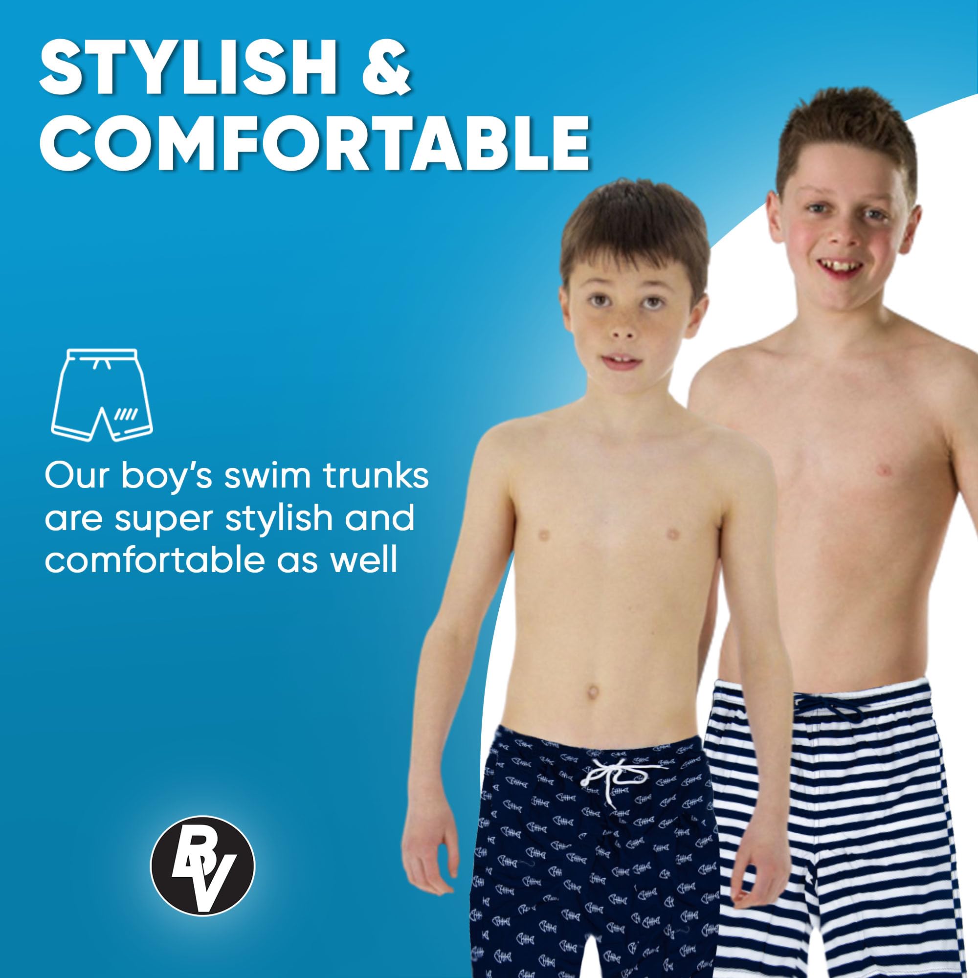 BROOKLYN VERTICAL Boys 2-Pack Quick Dry Swim Trunks & Board Shorts for Pool, Beach, and Summer Water Activities