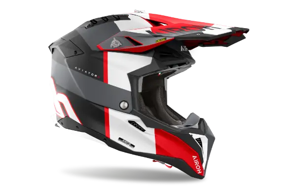 Airoh Aviator 3 Motorcycle Helmet - Monarch Matt Grey & Red - DOT & ECE Certified - Lightweight & Ventilated for Street & Racing Use
