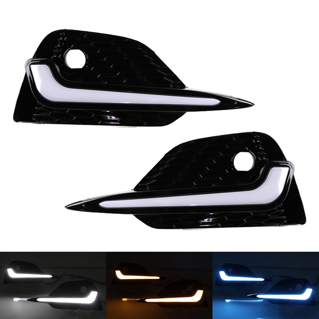 3 Color LED DRL Daytime Running Lights with Dynamic Sequential Turn Signal for Nissan Rogue Sport 2020-2022 & Qashqai 2017-2022 - Front Fog Lamp Bezel Replacement - Perfect for Night Driving and Enhanced Visibility