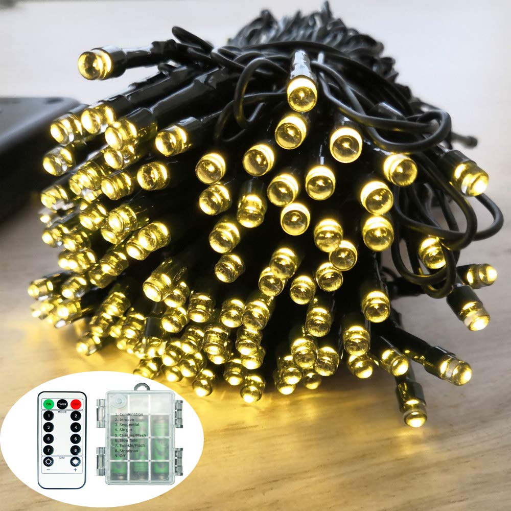 100 LED Battery Remote Control String Lights - 36ft Waterproof Christmas Lights for Indoor/Outdoor Decor, Tree, Wedding, Party, Garden, Wreath & Thanksgiving Decoration | Perfect for Holiday, Home & Event Lighting