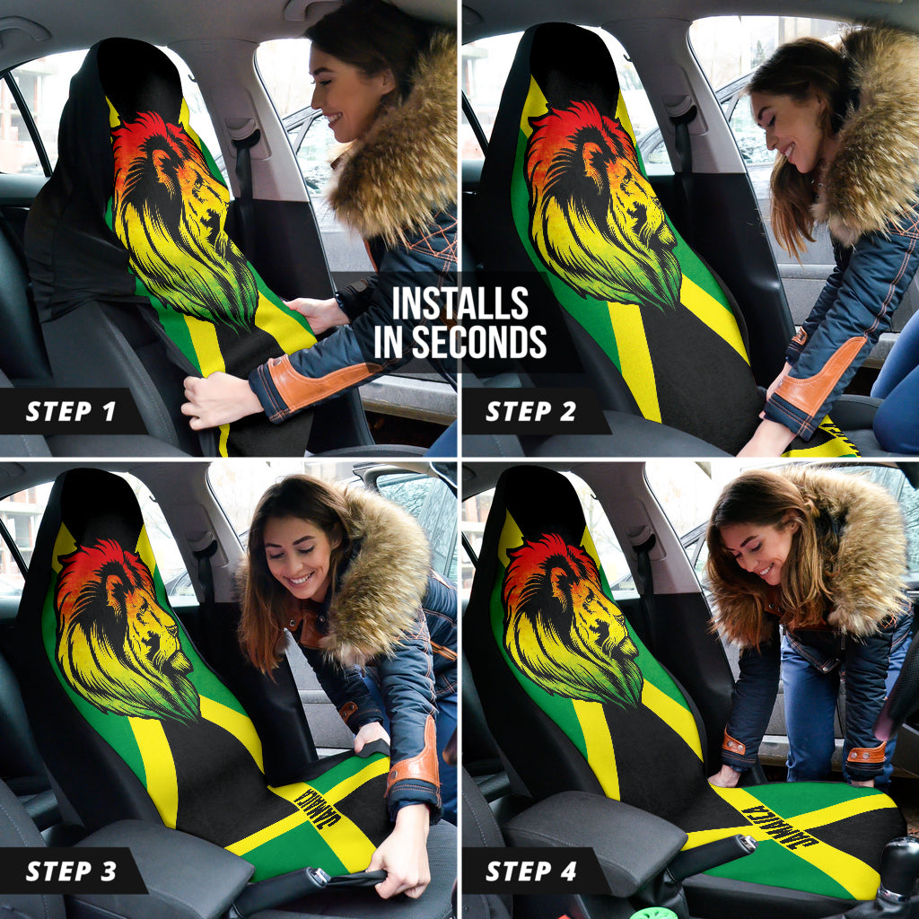 Premium African Print Lion & Jamaica Flag Color Car Seat Covers 211701 - Stylish Protection for SUVs, Trucks & Sedans
