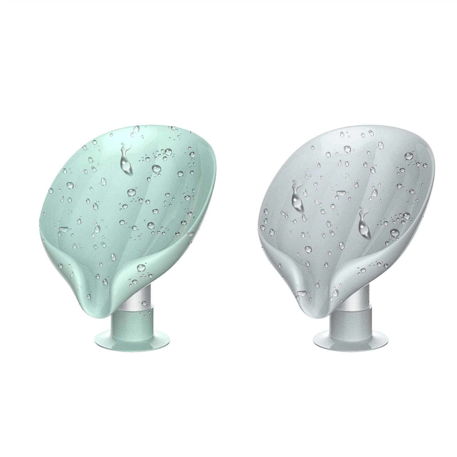 Leaf Shaped Soap Dish Box with Drain Rack - Perforated Free Standing Soap Holder with Suction Cup - Elegant Bathroom Accessory for Toilet & Sink (Light Grey) - Perfect for Spa, Guest Bathroom & Luxury Hotel Decor