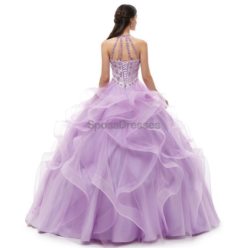 Elegant Lilac Beaded Quinceanera Dress with Halter Neckline - Formal Evening Gown for Prom, Sweet 16, Homecoming & Special Occasions (Style 12101)