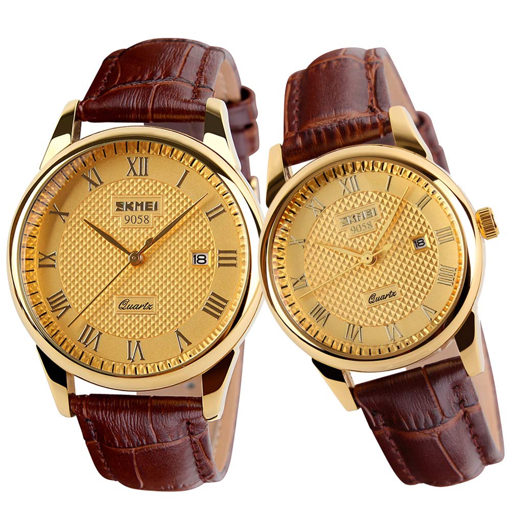 SKMEI Couples Watches - His & Hers Matching Set for Valentine's Wedding Gifts | Waterproof Fashion Quartz Watch for Date Nights & Anniversaries