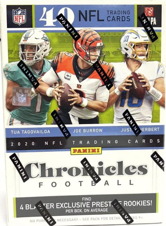 2020 Panini CHRONICLES Football Cards Blaster Box - Factory Sealed with 40 Cards Including Justin Herbert, Joe Burrow & Tua Rookie Cards + Exclusive Custom Cards | Perfect for Collectors, Fantasy Football Fans & Sports Memorabilia Enthusiasts