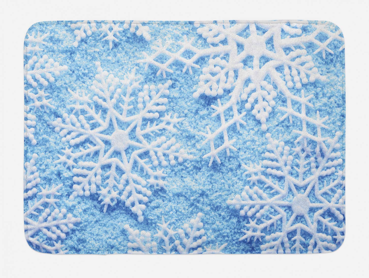 Lunarable Plush Snowflake Bath Mat - Non-Slip Christmas Bathroom Rug with Frosted Snowflake Design, 30.2 x 20 Inches, Soft Blue - Perfect for Holiday Decor & Winter Home Decorating