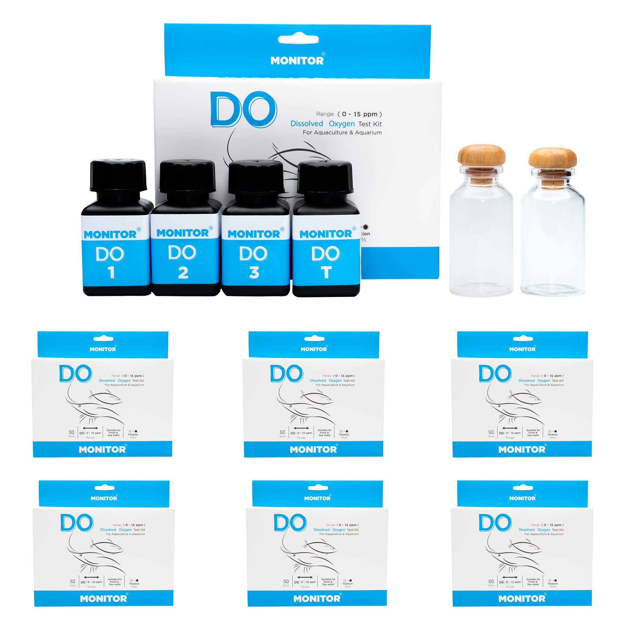 Dissolved Oxygen Test Kit for Aquariums & Aquaculture - 60 Tests (6 pcs) | Monitor Water Quality for Fish Tanks, Ponds & Hydroponics | Fast & Accurate DO Measurement