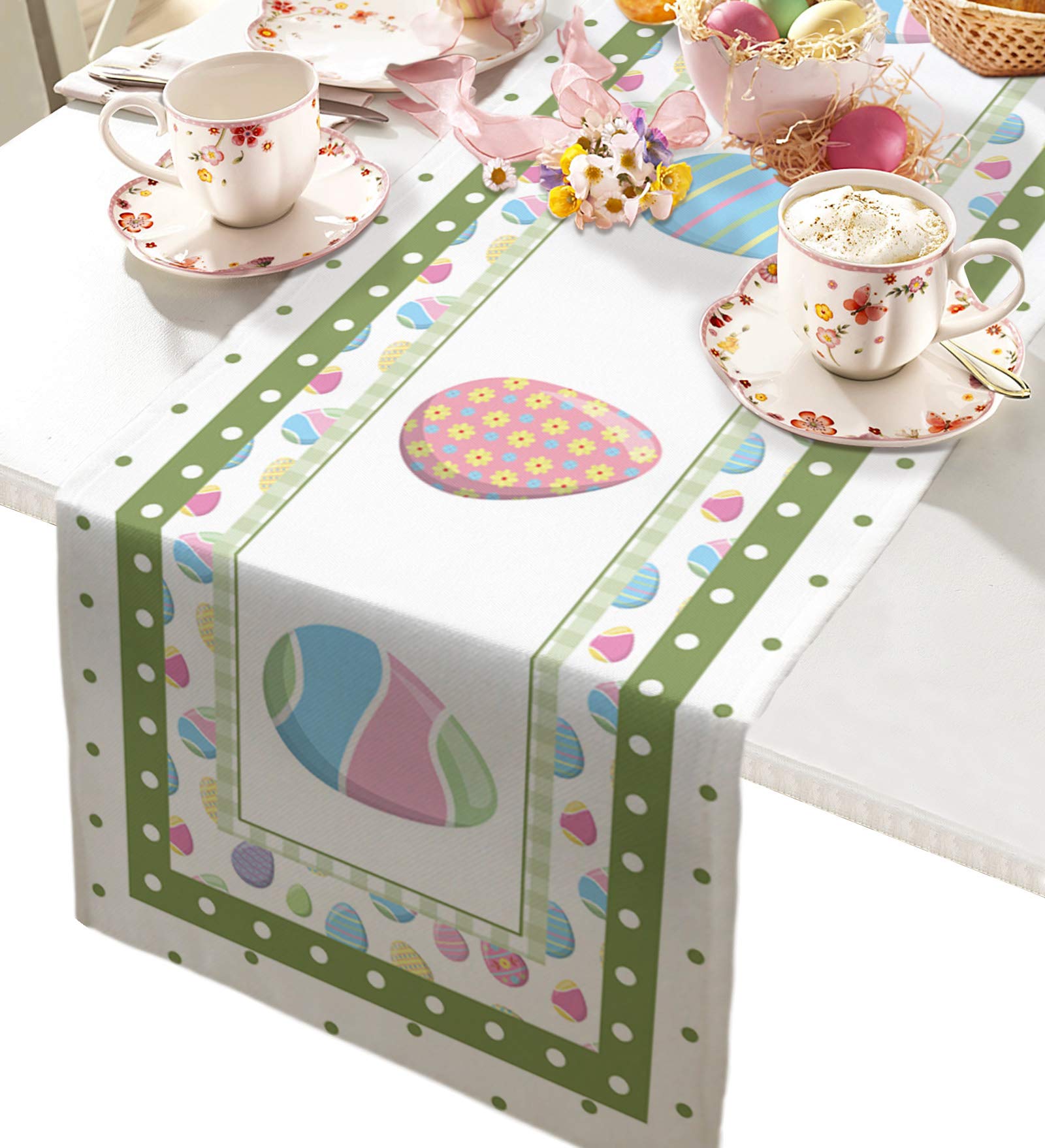 Easter Table Runner - Waterproof Spring Decorative Tablecloth for Easter Decorations, Holiday Party & Home Kitchen Dining - 13x108 Inches - Perfect for Easter Brunch, Spring Celebrations & Seasonal Home Decor