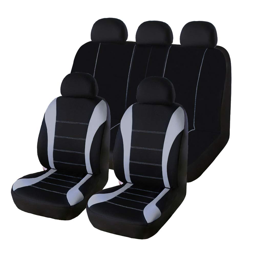 Lucky Monet 9-Piece Universal Car Seat Covers Set - Front & Rear Seats with Headrest Covers - Airbag Compatible Auto Seat Protectors (5-Seat, Gray) - Perfect for SUVs, Sedans & Family Vehicles