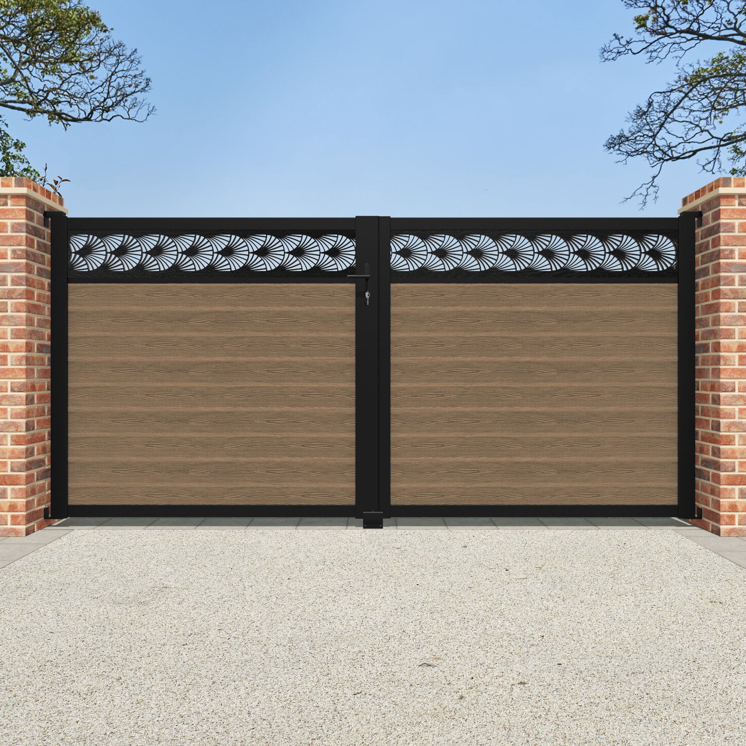 Classic Laurel Straight Top Driveway Gate - Premium Teak Wood with Decorative Top Screen - Perfect for Driveway Entry, Garden Fence, and Home Security Enhancement