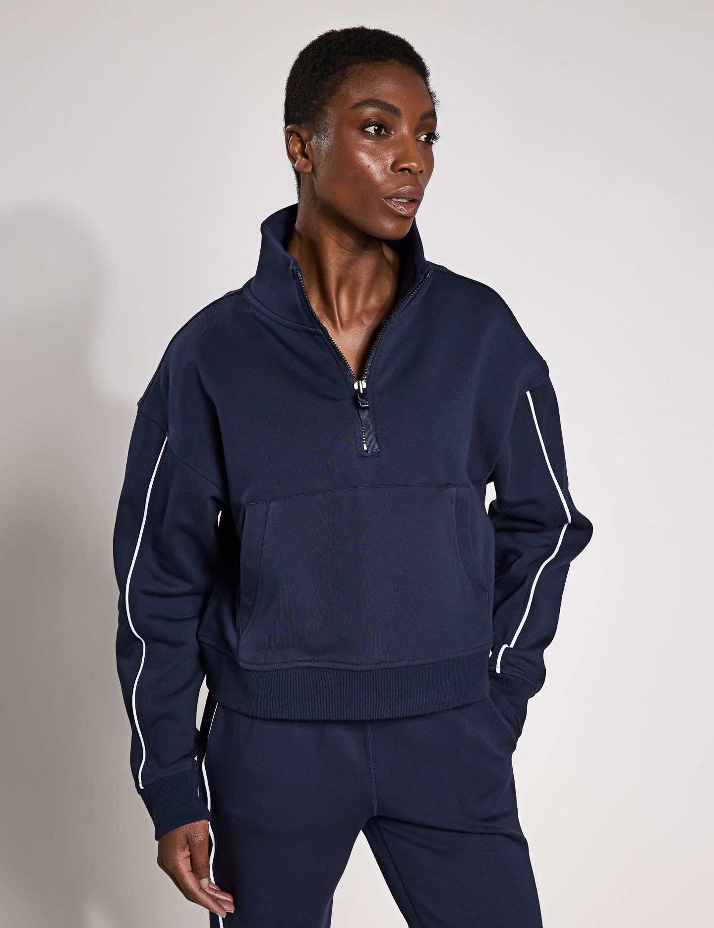 Rihanna Sweatshirt for Women - Navy Blue with White Piping | Cozy Pullover Hoodie for Casual Wear, Lounge & Street Style Fashion