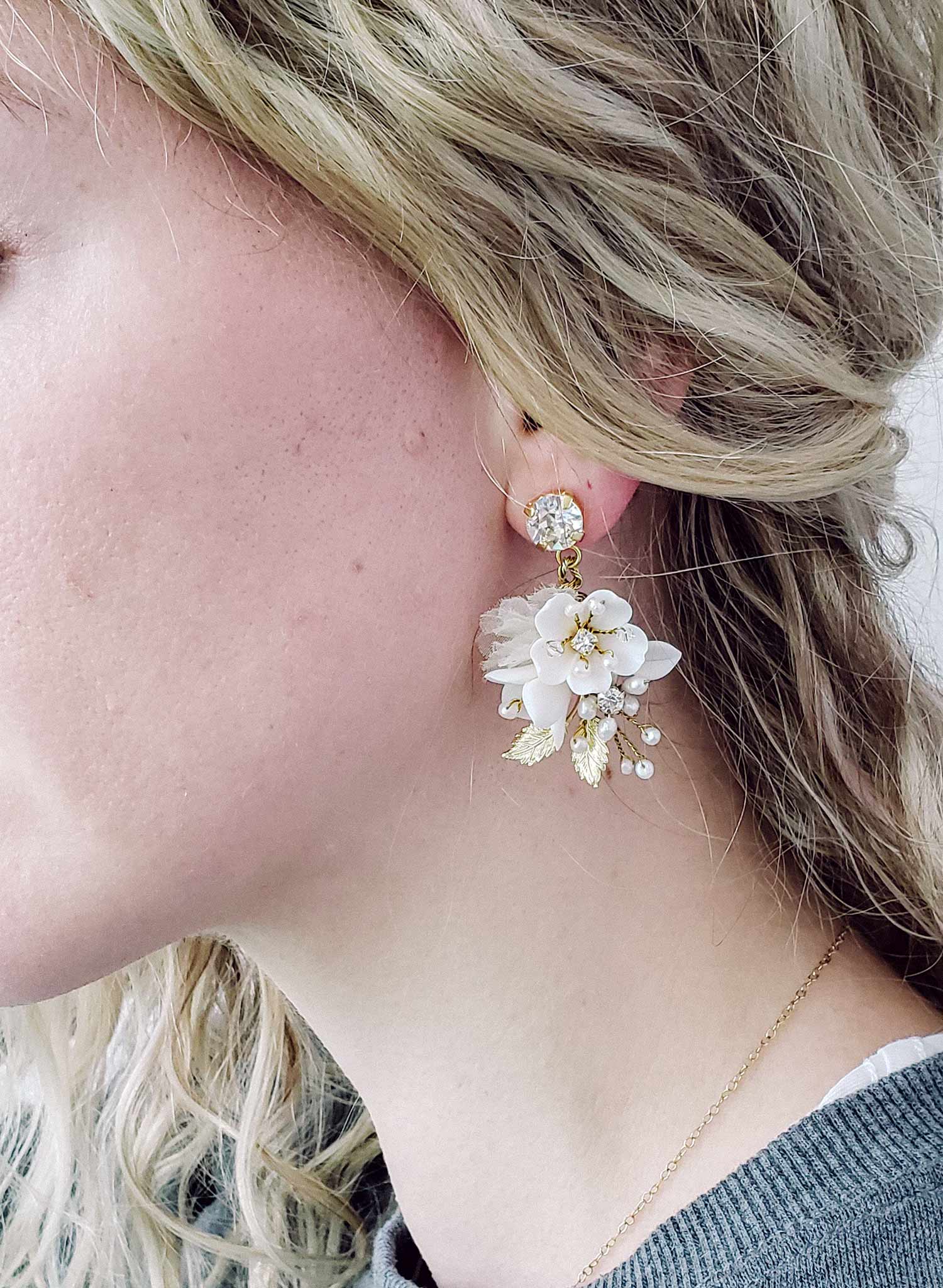 Elegant Petite Floral Crystal Bridal Earrings - Style #2100 | Perfect for Weddings, Prom & Formal Events