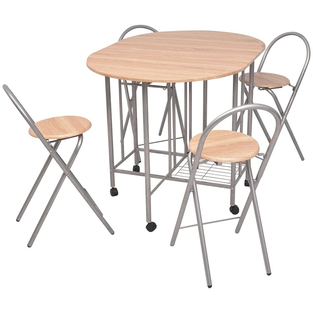5-Piece Folding Dining Set - Modern MDF Drop Leaf Table & 4 Chairs with Metal Frame - Space Saving Furniture for Small Apartments, Kitchens & Dining Rooms - Perfect for Compact Living Spaces & Entertaining Guests