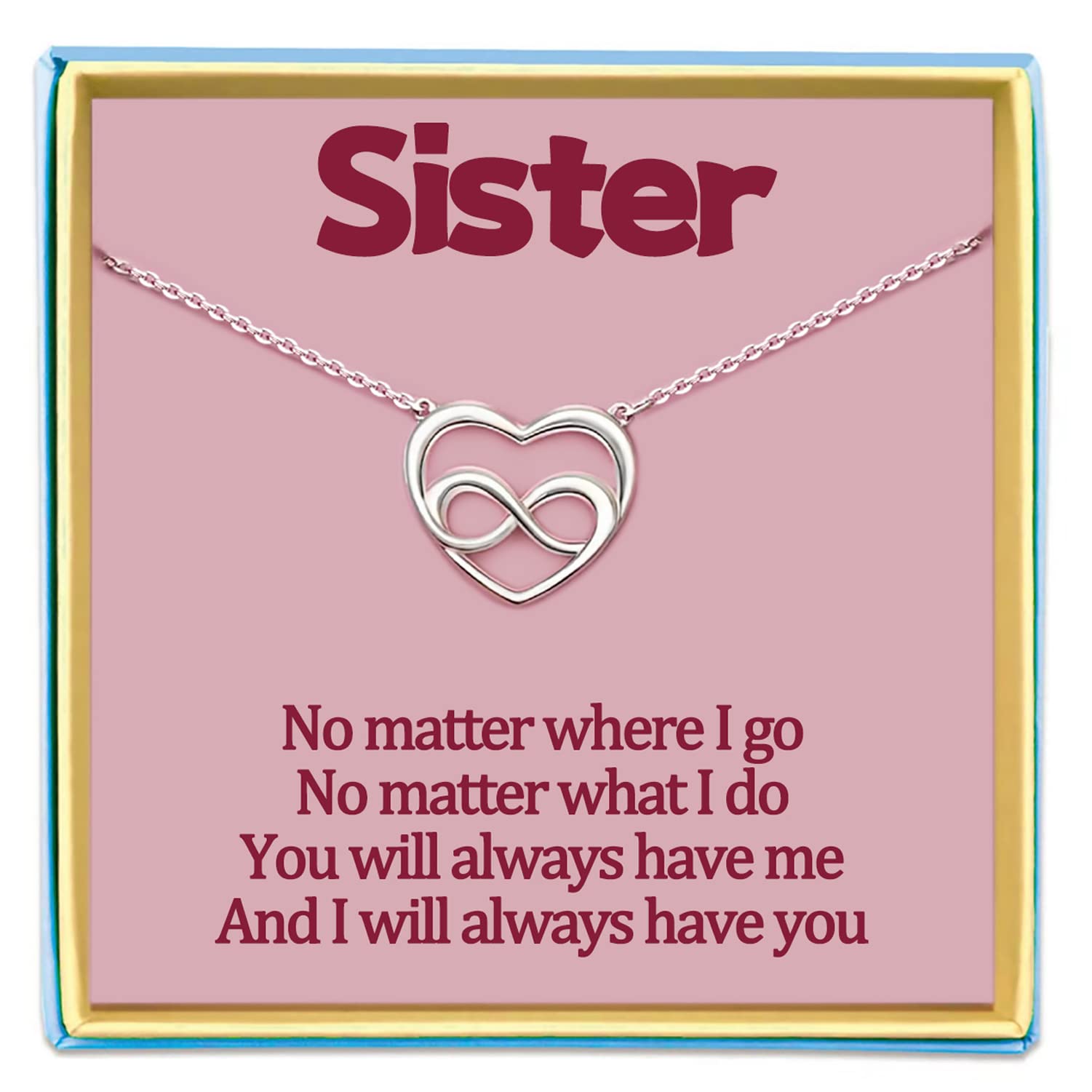 Infinity Heart Silver Necklace for Sisters - Step Sister, Sister-in-Law & Best Friend Gifts | BFF Friendship Jewelry for Women & Teen Girls | Birthday, Anniversary & Special Occasion Present