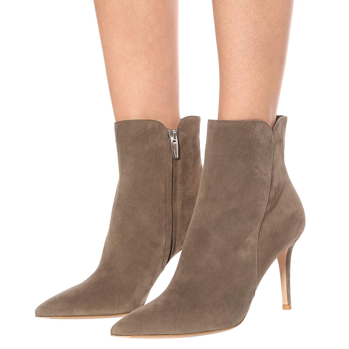 YDN Women's Fashion Stiletto High Heel Ankle Boots - Pointed Toe Zip Up Party Evening Booties in Taupe Size 6 | Perfect for Night Out, Club Wear & Special Occasions