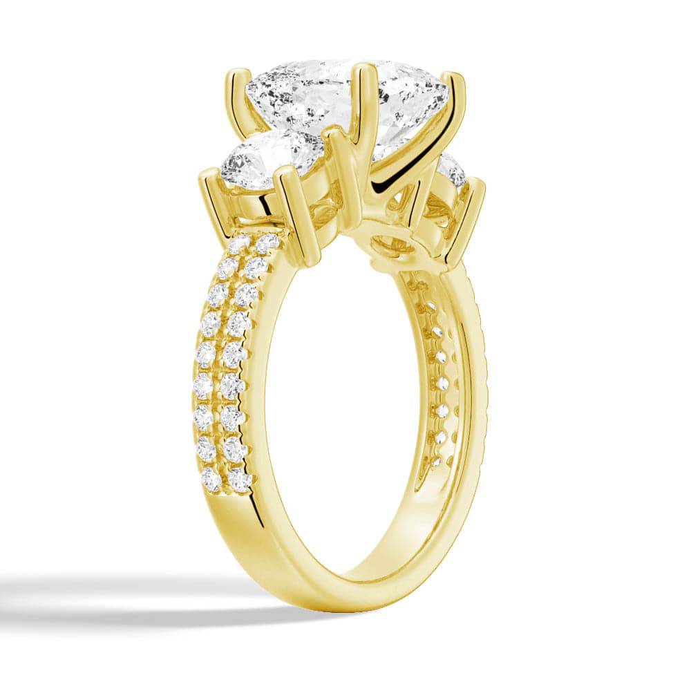 Exquisite Double Row Pave Three Stone Cushion Cut Moissanite Engagement Ring for Women - Perfect for Proposals, Weddings & Anniversaries