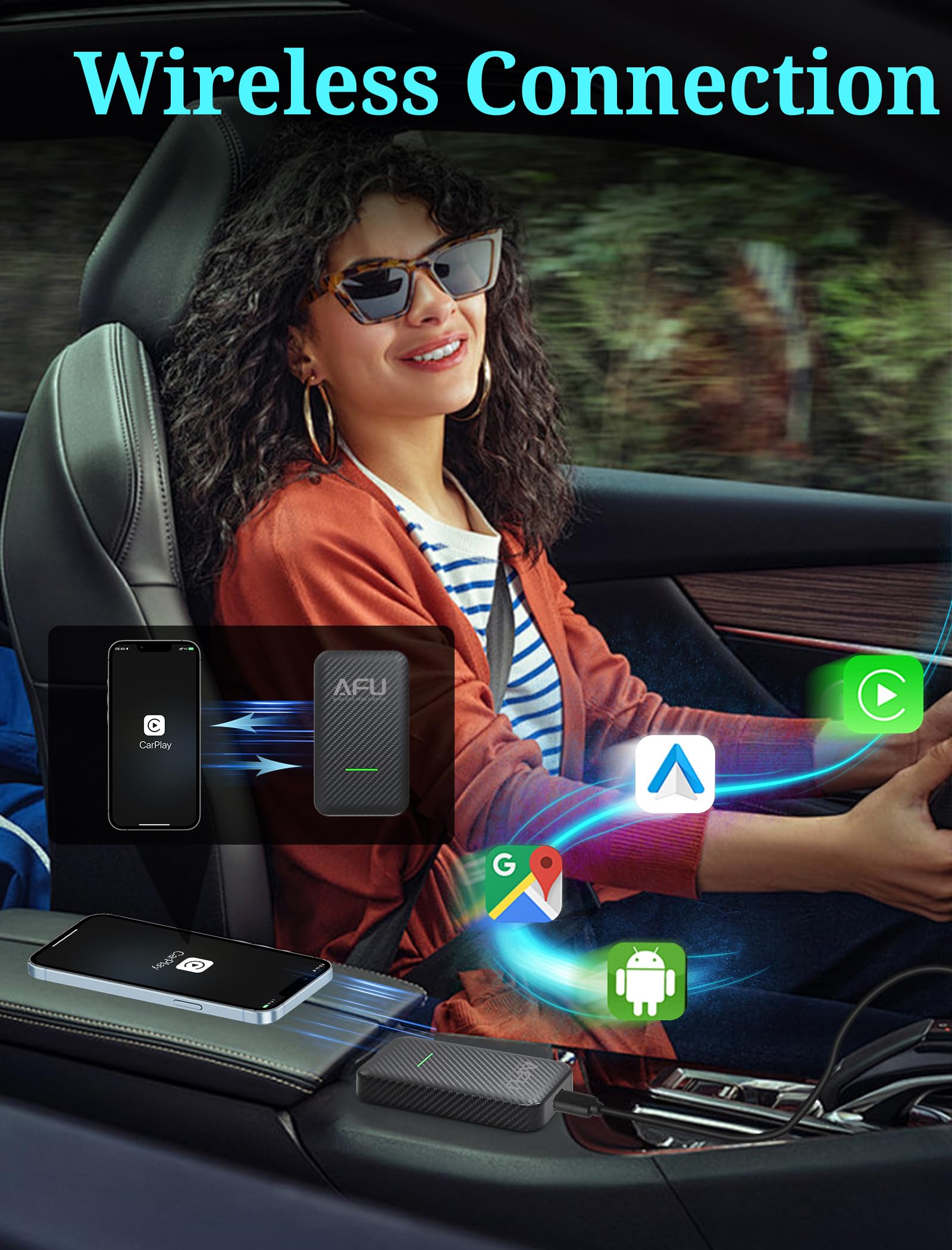 Wireless CarPlay Adapter for iPhone - Convert Wired to Wireless CarPlay, Plug & Play with Fast Stable Bluetooth Connection, USB-A & USB-C CarPlay Dongle - Perfect for Commuting, Road Trips & Hands-Free Driving