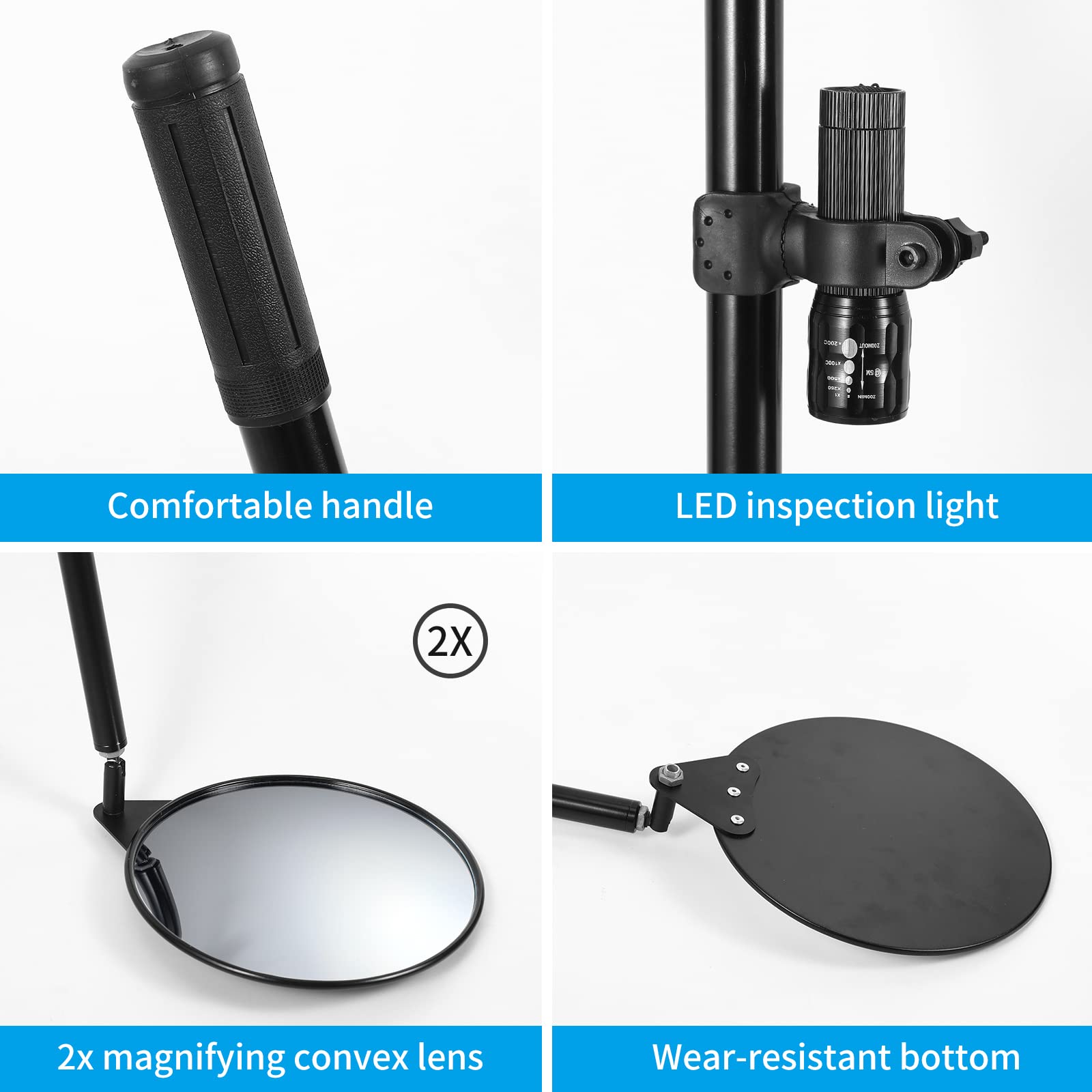 Portable 8-Inch Telescopic Under Vehicle Inspection Mirror with LED Light - Foldable Car Security Mirror for Mechanics, DIY Auto Repair & Home Safety Checks