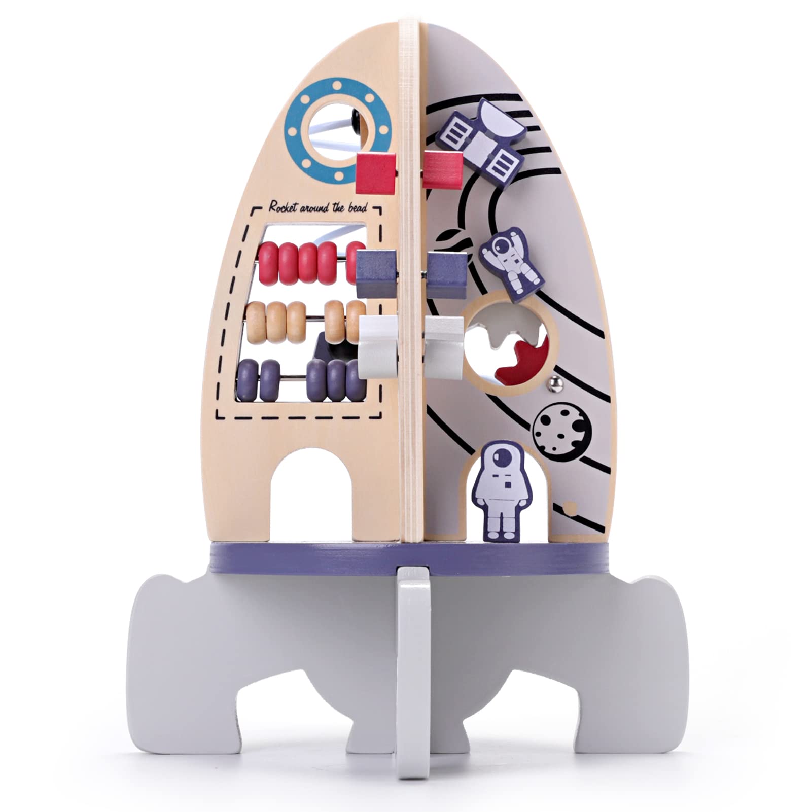 Montessori Wooden Activity Cube Toy for 1 Year Old Boys & Girls - Educational Sensory Busy Board with Rocket Design - Perfect 1st Birthday Gift for Babies 6-18 Months | Ideal for Early Learning, Fine Motor Skills Development & Toddler Playtime