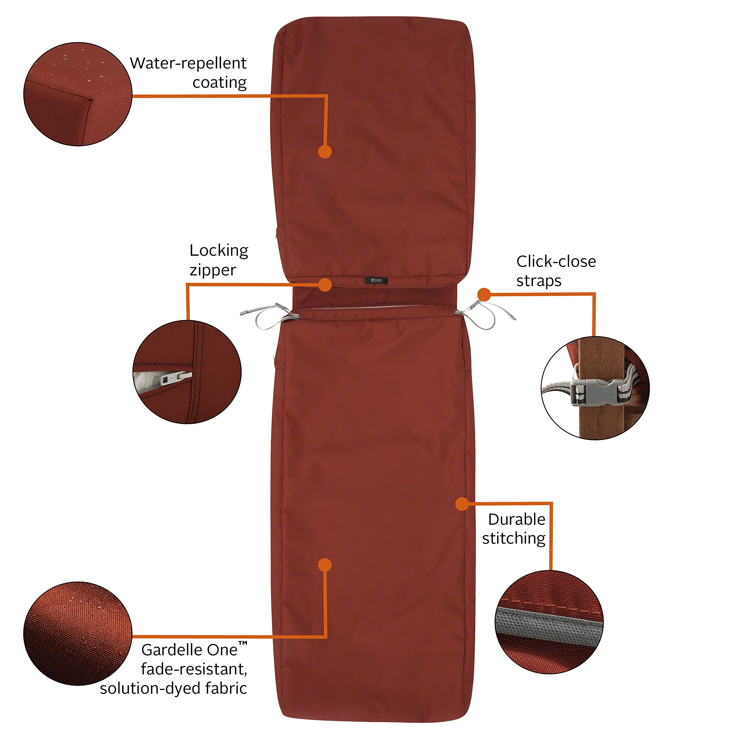 **Water-Resistant Patio Chaise Cushion Cover 80x26x3 Inch - Classic Accessories Ravenna Spice - Durable Outdoor Furniture Cushion Cover for Lounge Chairs, Poolside, Deck, and Patio Use**