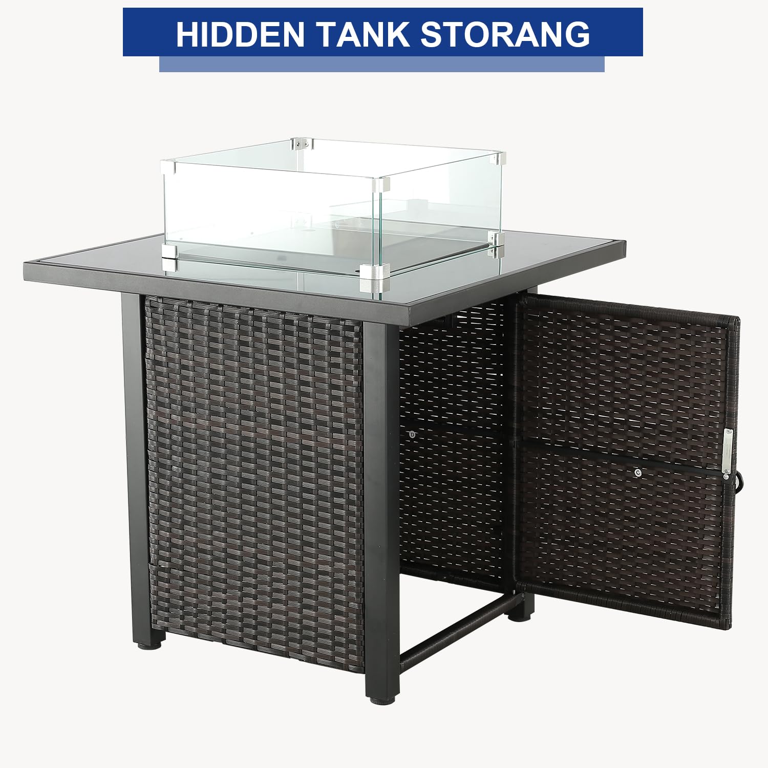 50,000 BTU Propane Fire Pit Table for Outdoor - Steel Fire Pit with Lid, Fire Glass & Hideaway Tank Holder - Perfect for Patio, Garden & Backyard Parties (Dark Brown)