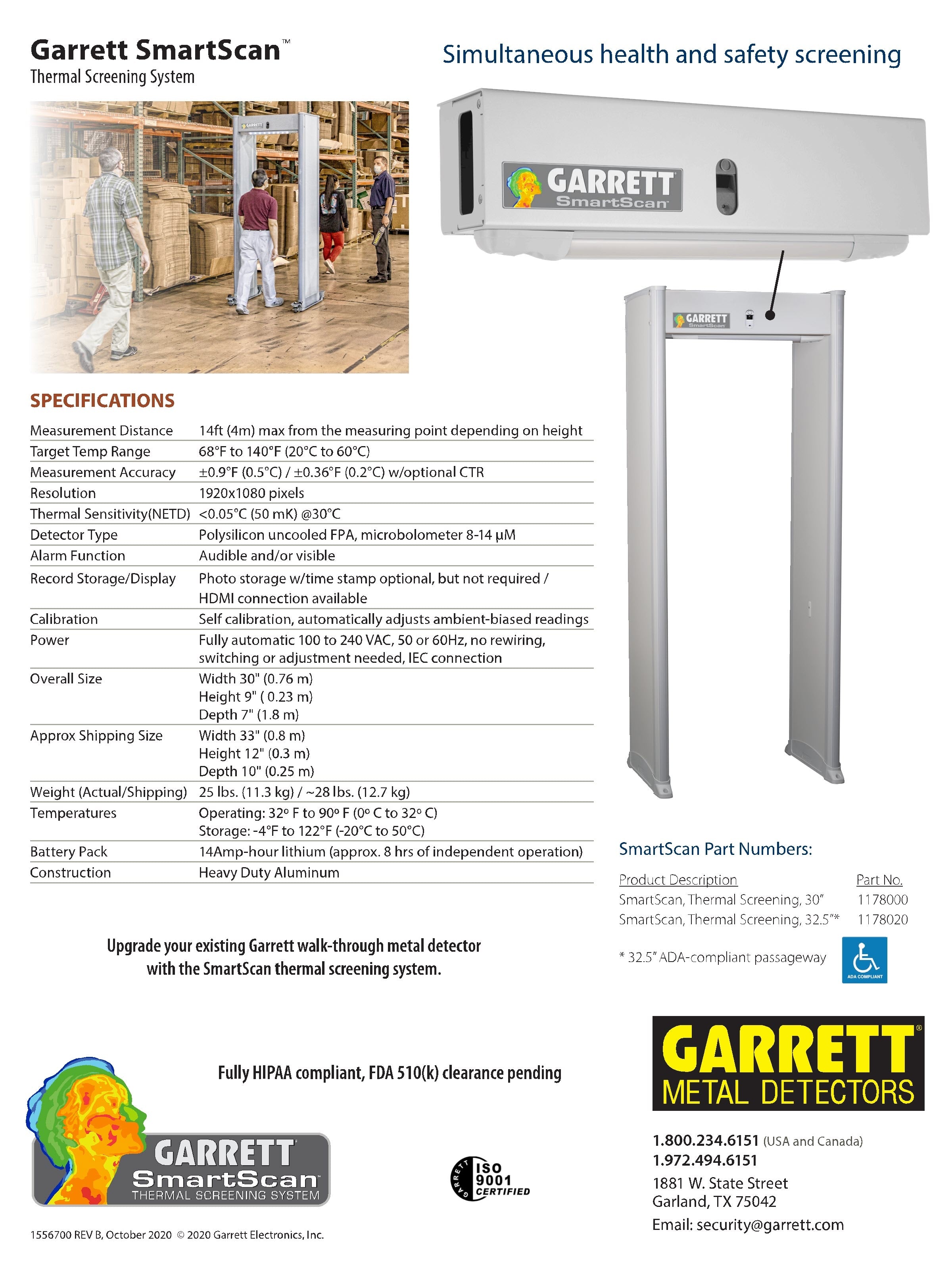 Garrett SmartScan 32.5 ADA Compliant Thermal Screening System - Add-On for PD 6500i & Multi-Zone Metal Detectors | Security Screening for Airports, Events & High-Traffic Areas