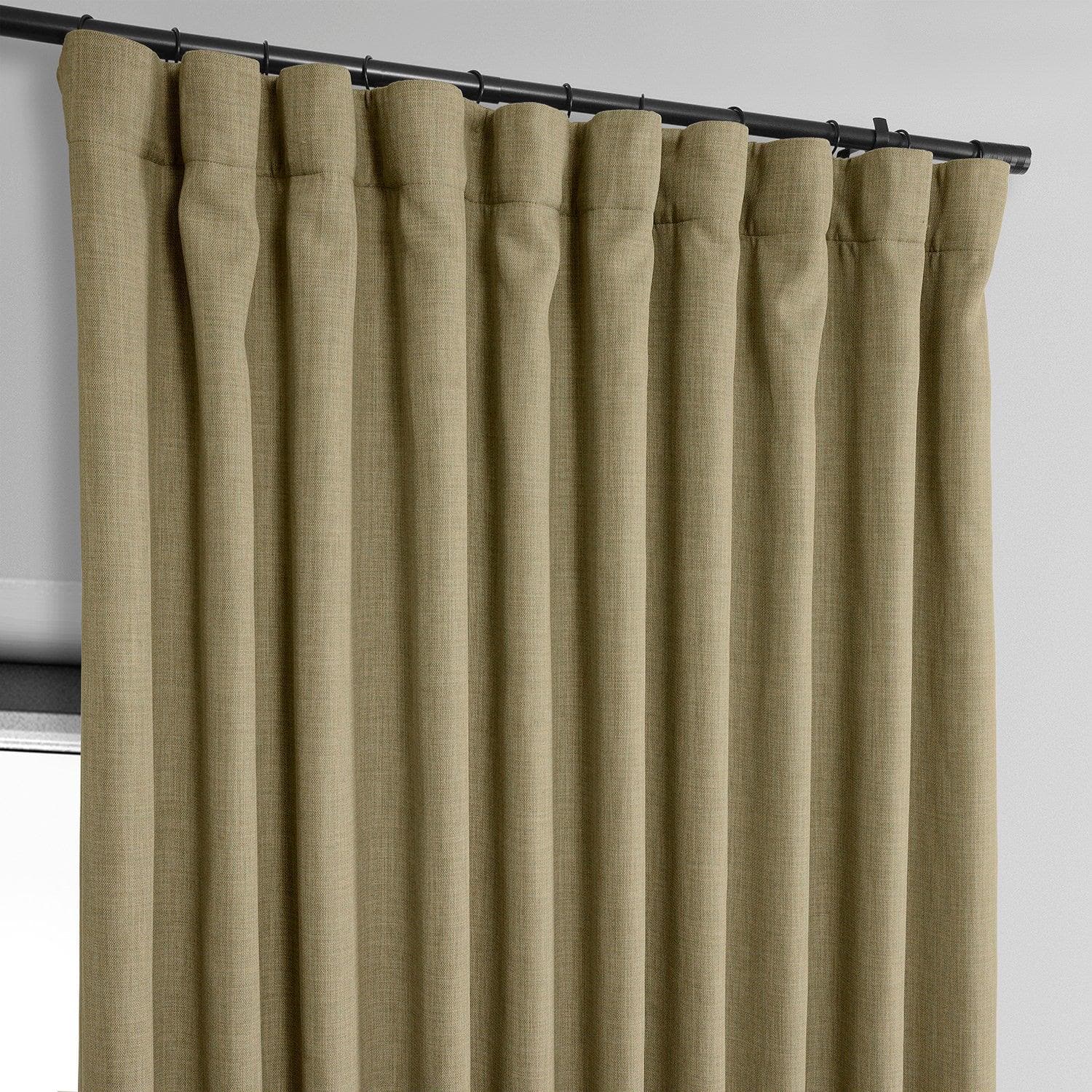 Nomad Tan Extra Wide Textured Faux Linen Blackout Curtains - Thermal Insulated Window Drapes for Living Room, Bedroom & Home Theater