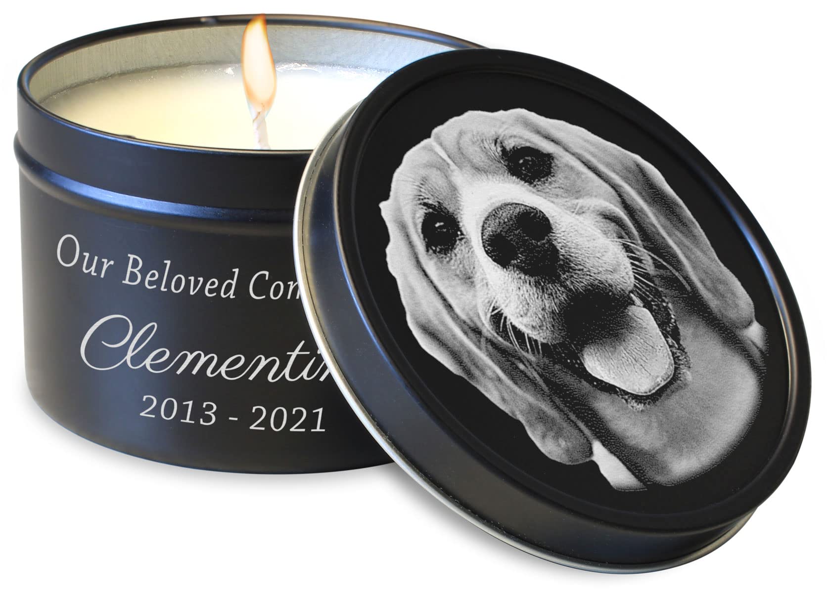 Personalized Pet Memorial Candle - Peppermint Scented Soy Wax - Engraved Photo - Pet Loss Gift for Comfort & Healing