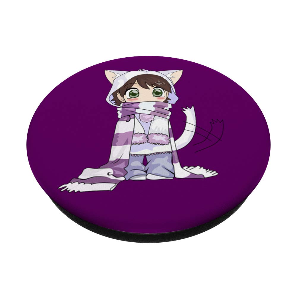 Chibi Cat Anime Girl Purple PopSockets PopGrip - Swappable Phone Grip for iPhone, Samsung & Tablets | Cute Anime Accessory for School, Work & Travel