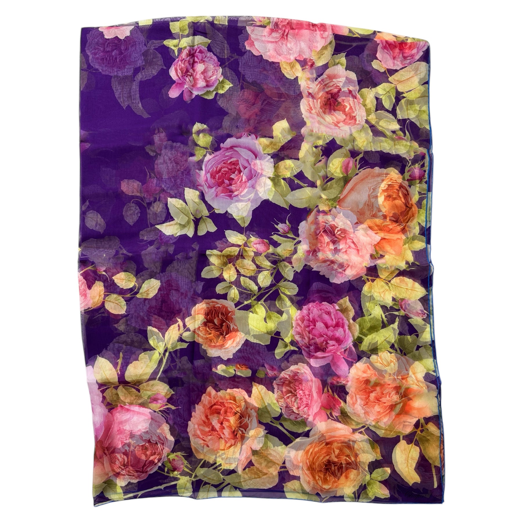 Chopard Scarf - Purple Rose De Caroline Floral Print Extra Large Chiffon Silk Shawl Wrap for Women | Elegant Evening Wear, Wedding Accessory & Luxury Gift