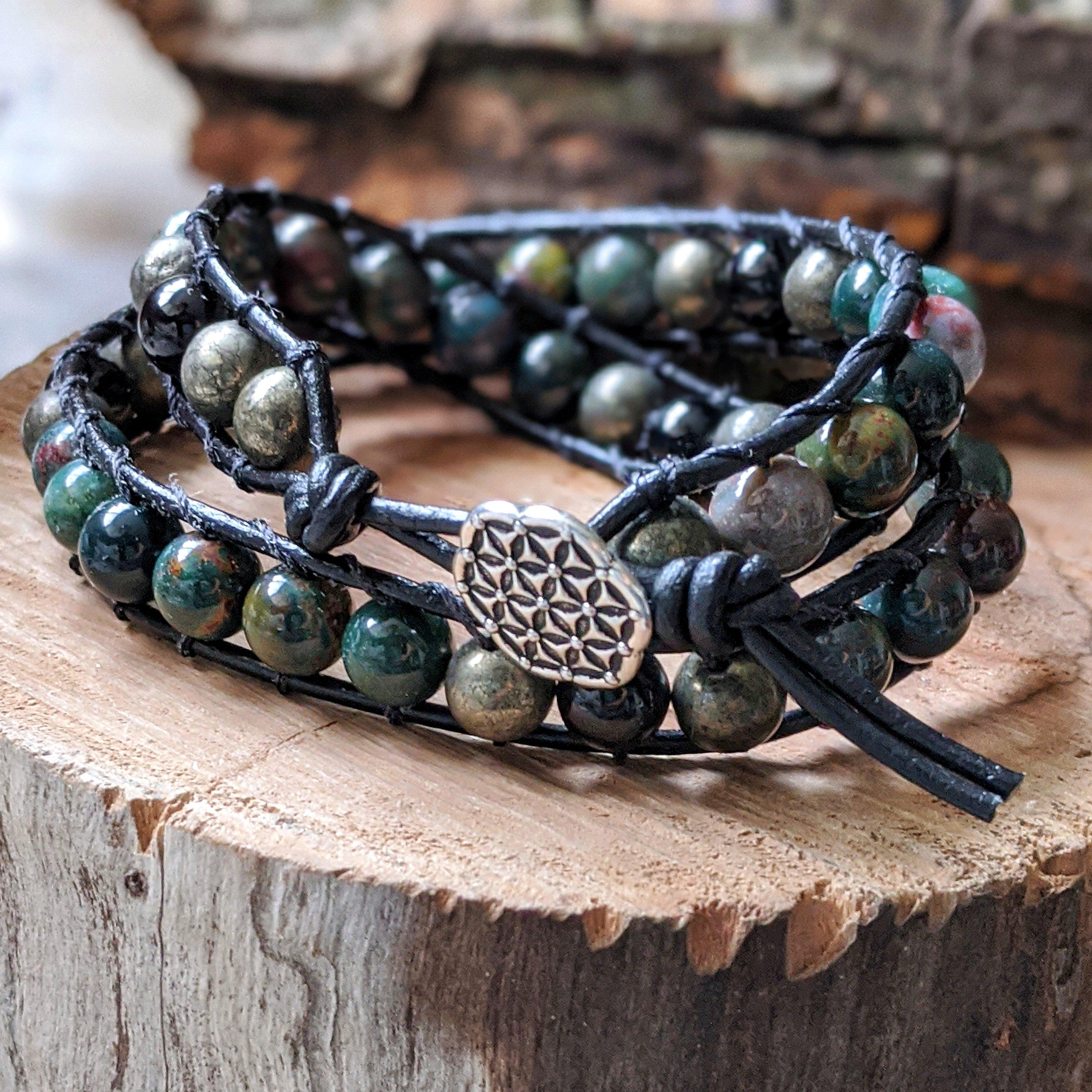 Natural Bloodstone and Pyrite Wrap Bracelet for Women - Healing Crystal Jewelry for Protection & Energy - Perfect for Yoga, Meditation & Spiritual Gifts