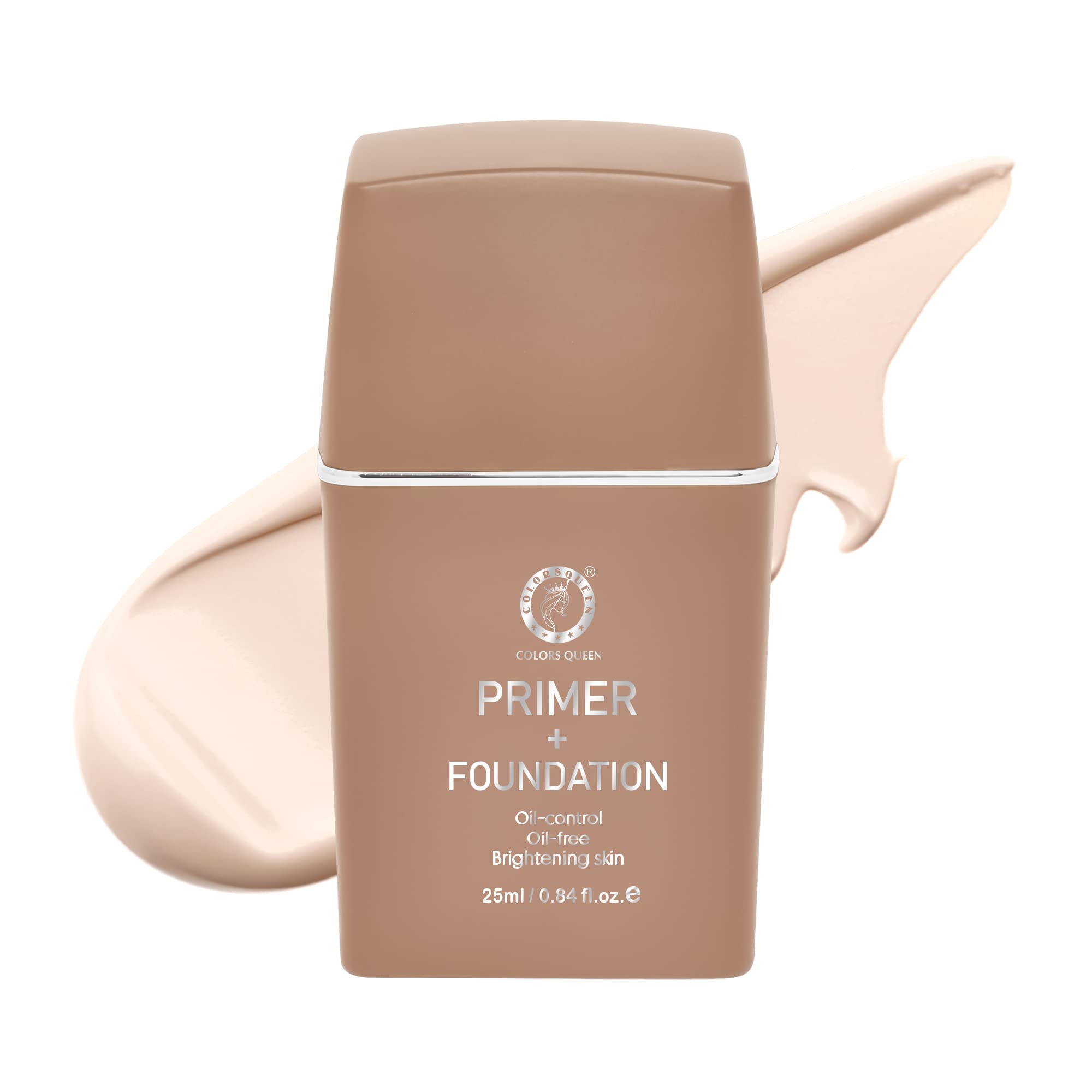 COLORS QUEEN Oil-Free Primer & Foundation - Natural Brightening, Waterproof, Long-Lasting Matte Finish Liquid Makeup for Oily Skin (02 Natural Ivory) | Daily Wear, Special Occasions, Hot & Humid Weather