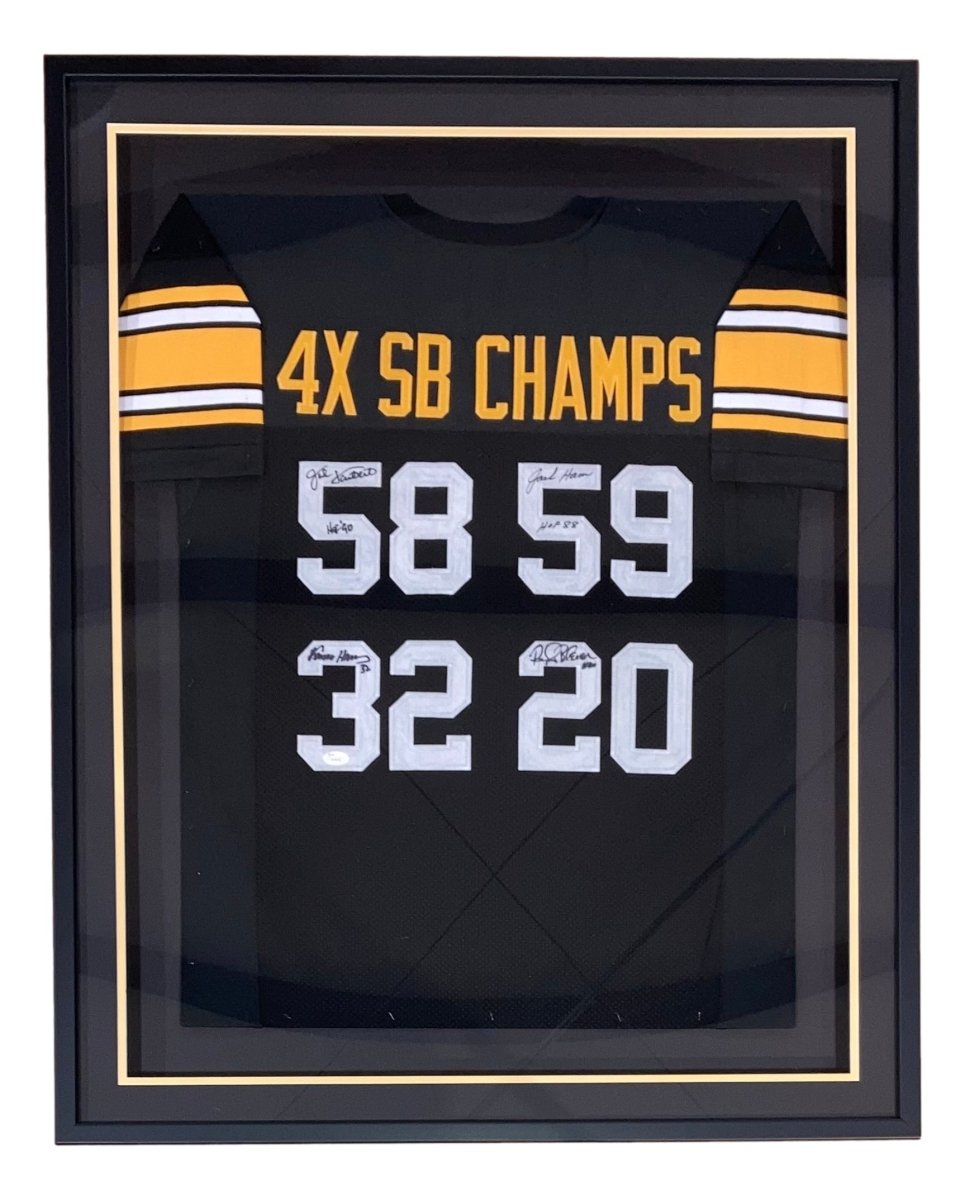 Authentic Lambert Ham Harris Bleier Pittsburgh Steelers Signed Framed Black Football Jersey with JSA Holo COA - Perfect for Sports Memorabilia Collectors and Steelers Fans Display