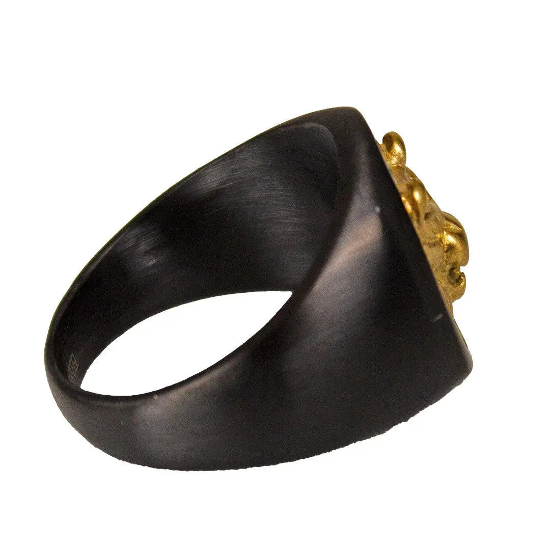 SteelTime Men's Black Stainless Steel Signet Ring with Gold Lion Design - Classic Elegant Jewelry for Gifts, Wedding & Everyday Wear